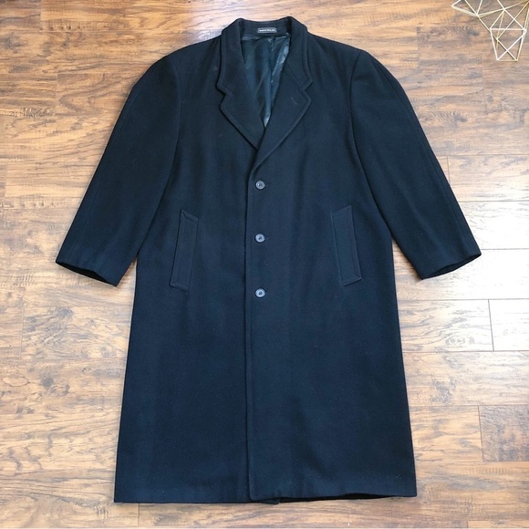 vintage • Hammersley wool overcoat mens black single breasted tailored lambswool